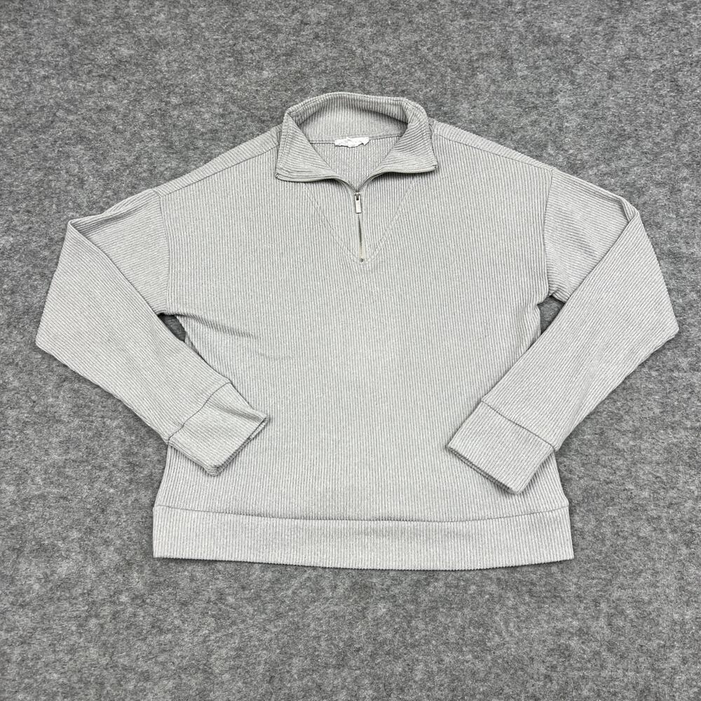 Kinesis Sweater Womens M Gray 1/4 Zip Mock Neck Pullover Stretch Ribbed Casual